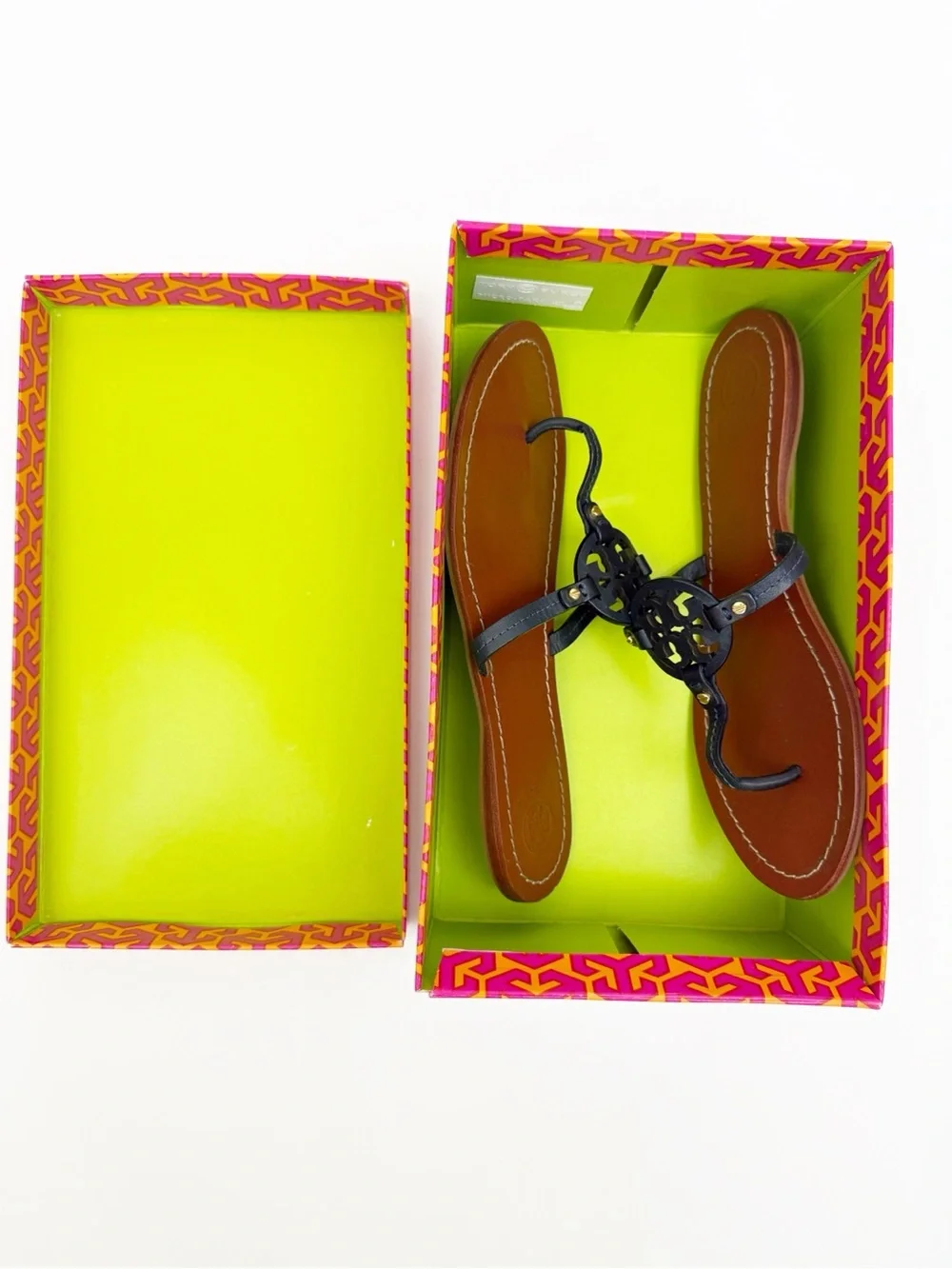 Tory Burch Gabriel Flat Tong Sandals Bright Navy Blue Veg Leather